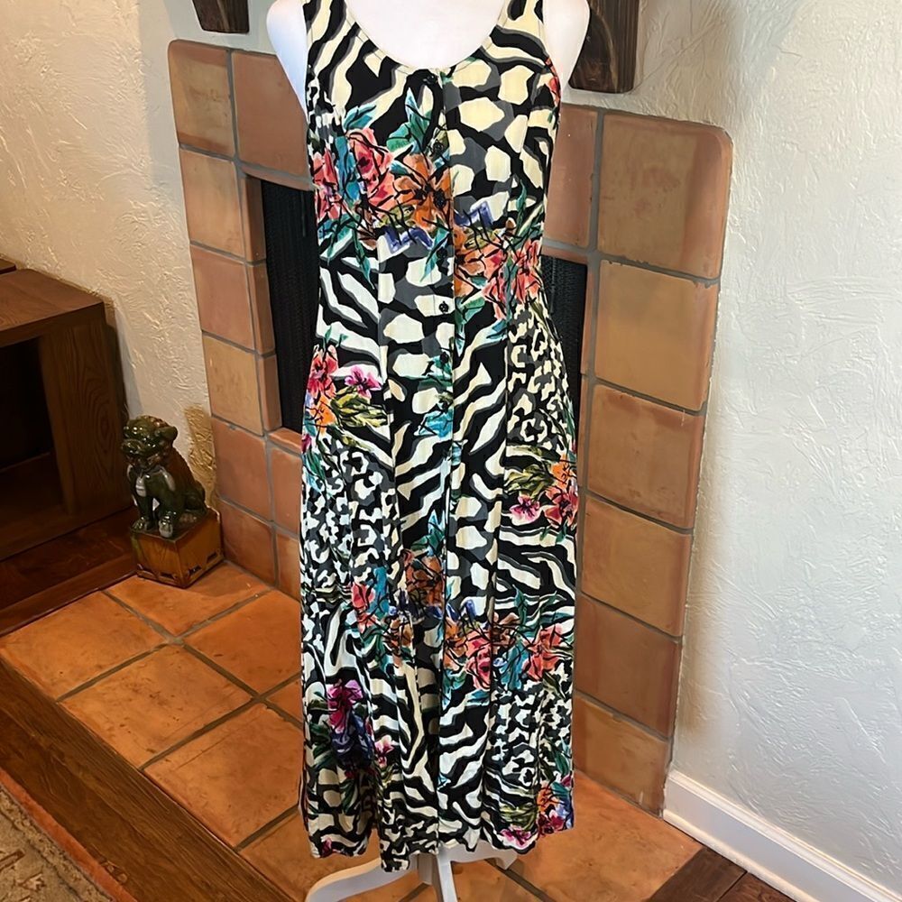TOGETHER Animal and Floral Print Sleeveless Midi Dress, size 4